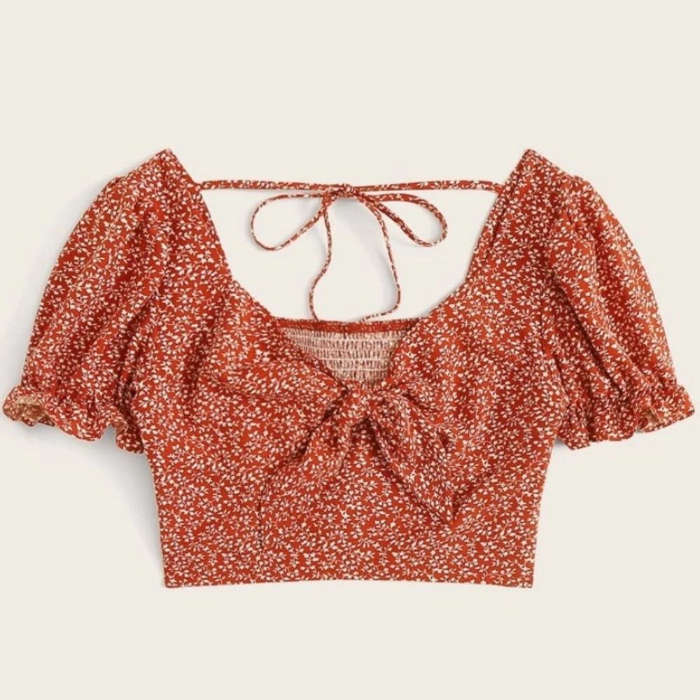 Floral Print Tie Front Crop Top